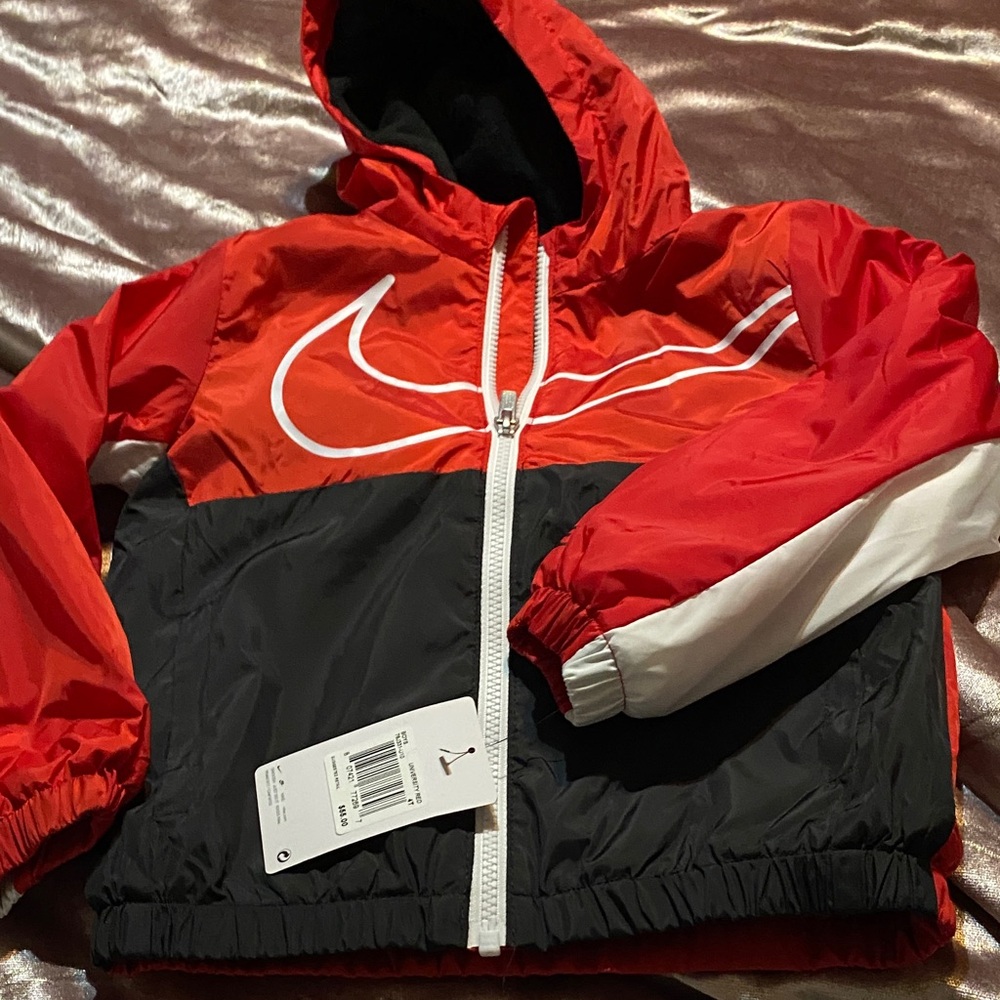 Nike Kids Red and Black nicely lined windbreaker style hooded jacket